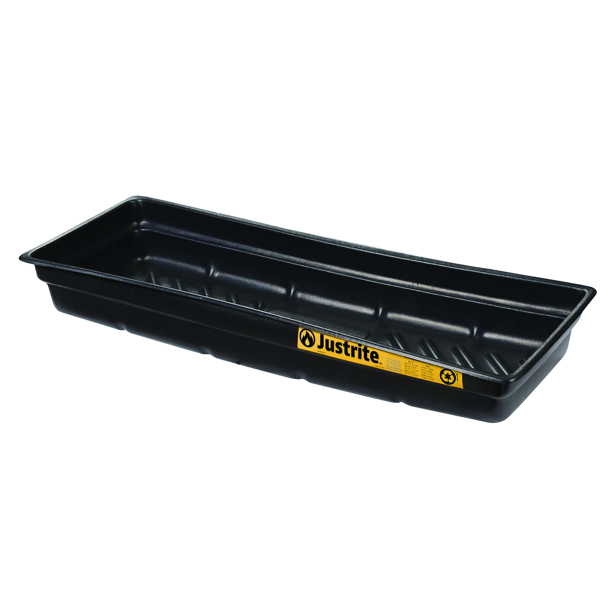 Justrite Spill Tray — 46in. x 16in. x 5.5in., 12-Gallon Capacity, EcoPolyBlend, Black, Model# 28715